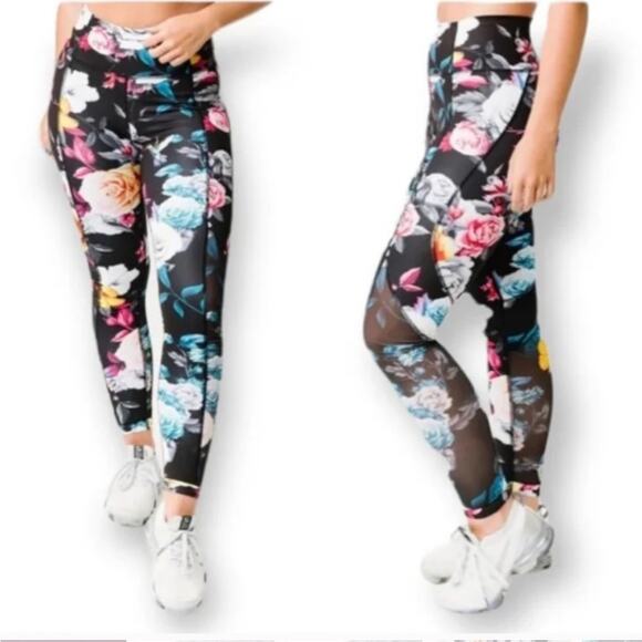 Zyia Dark Floral Mesh Hi Rise 7/8 Leggings, EUC, Size 2, MSRP $78 - Picture 1 of 11